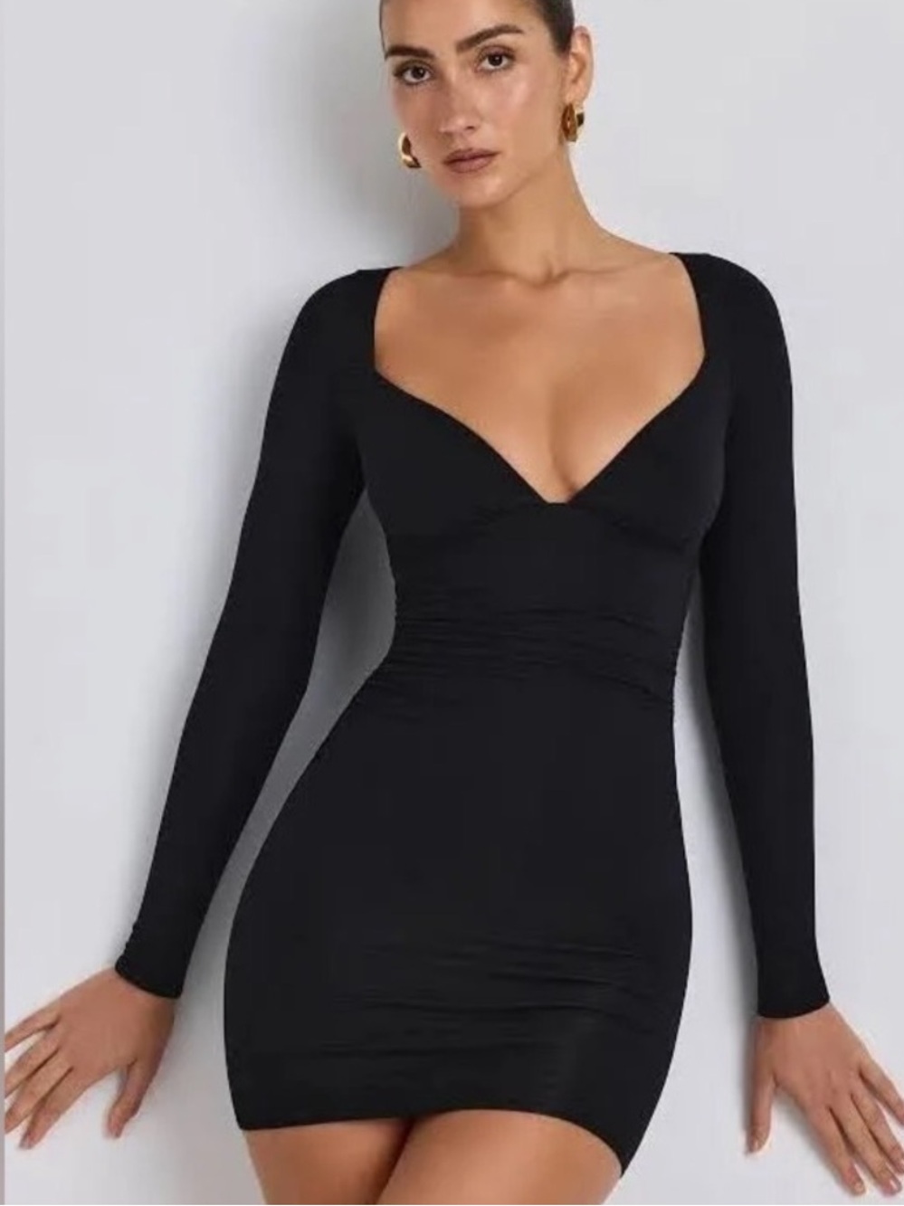 Oh Polly Black Long-Sleeve Mini Dress - Size Medium